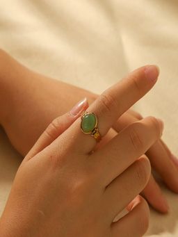 AQUASTREET - Green Zircon Oval Adjustable 18K Gold Plated Waterproof Anti-Tarnish Ring