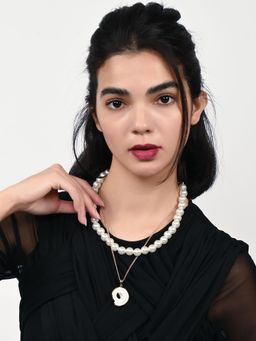 Odette - Alloy Beaded Pearl And Stone Embellished Necklace For Women