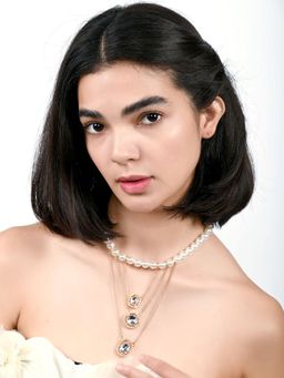 Odette - Alloy Beaded Pearl And Stone Embellished Necklace For Women
