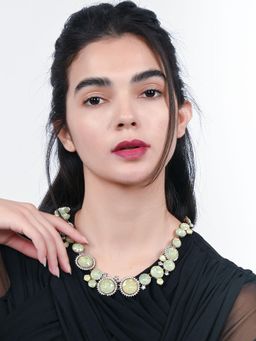 Odette - Green Alloy Stone Embellished Necklace For Women