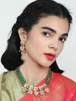 Odette - Green Alloy Beaded Pearl Jewellery Set For Women