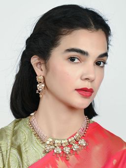 Odette - Pink Alloy Beaded Pearl Jewellery Set For Women