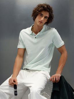 WROGN - Green Textured Collar Neck Slim Polo T-Shirt