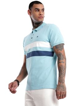 WROGN - Blue Textured Collar Neck Slim Polo T-Shirt