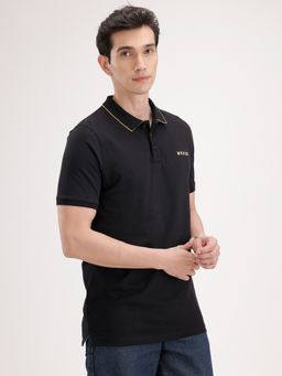 WROGN - Black Solid Collar Neck Slim Polo T-Shirt