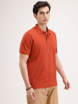 WROGN - Rust Textured Collar Neck Slim Polo T-Shirt