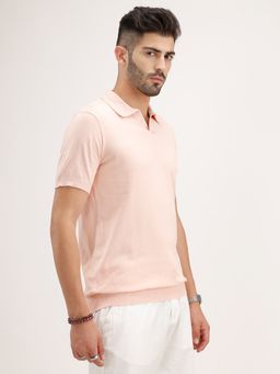 WROGN - Peach Solid Collar Neck Slim Polo T-Shirt