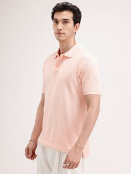 WROGN - Peach Textured Collar Neck Slim Polo T-Shirt