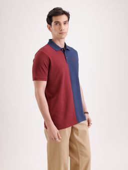 WROGN - Maroon Colorblock Collar Neck Slim Polo T-Shirt