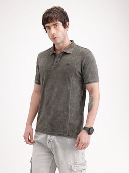 WROGN - Olive Solid Collar Neck Slim Polo T-Shirt