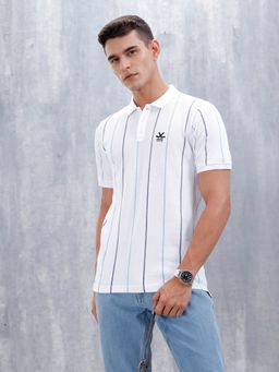 WROGN - White Stripes Collar Neck Slim Polo T-Shirt