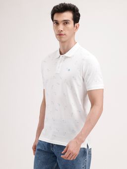 WROGN - White Printed Collar Neck Slim Polo T-Shirt