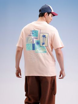 WROGN - Peach Printed Crew Neck Oversized T-Shirt