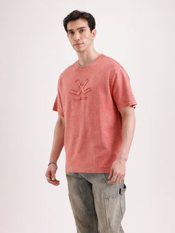 WROGN - Rust Embroidered Crew Neck Oversized T-Shirt
