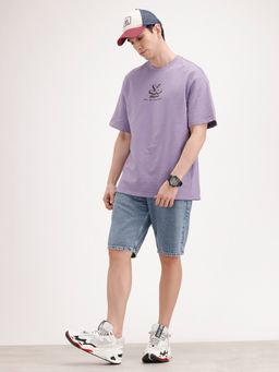 WROGN - Purple Printed Crew Neck Oversized T-Shirt