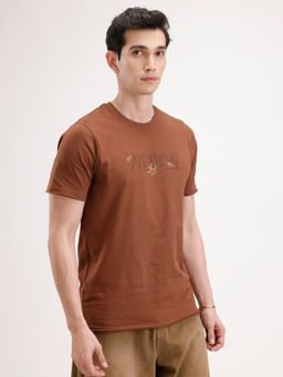 WROGN - Brown Embroidered Crew Neck Slim T-Shirt