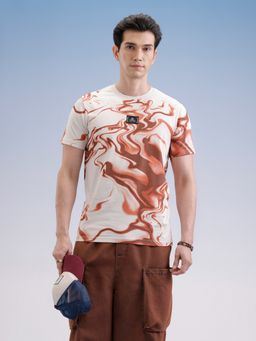 WROGN - Beige Abstract Crew Neck Slim T-Shirt