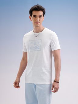 WROGN - White Textured Crew Neck Slim T-Shirt