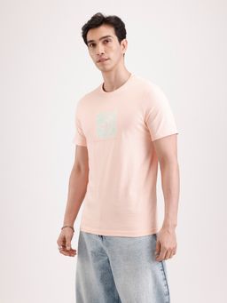 WROGN - Peach Printed Crew Neck Slim T-Shirt