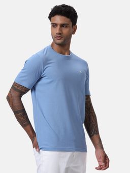 WROGN - Blue Textured Crew Neck Slim T-Shirt