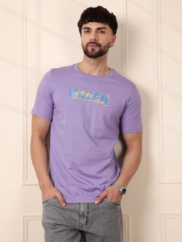 WROGN - Lavender Typography Crew Neck Slim T-Shirt