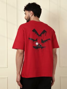 WROGN - Red Printed Crew Neck Oversized T-Shirt