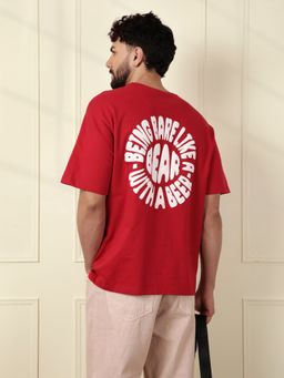 WROGN - Red Printed Crew Neck Oversized T-Shirt