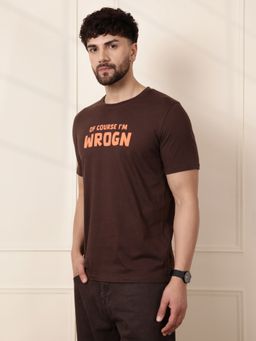 WROGN - Brown Typography Crew Neck Slim T-Shirt