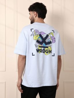 WROGN - Blue Printed Crew Neck Oversized T-Shirt