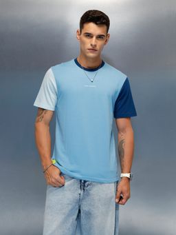 WROGN - Blue Colorblock Crew Neck Regular T-Shirt