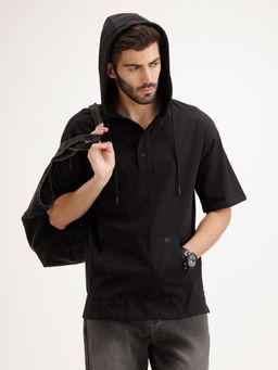 WROGN - Black Solid Hooded Oversized Hoodie