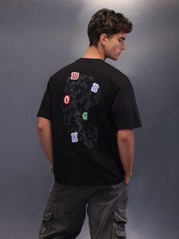 WROGN - Black Printed Crew Neck Oversized T-Shirt