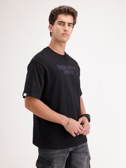 WROGN - Black Typography Crew Neck Oversized T-Shirt