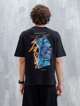 WROGN - Black Printed Crew Neck Oversized T-Shirt