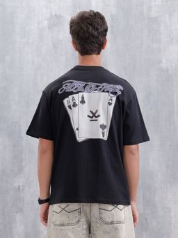 WROGN - Black Printed Crew Neck Oversized T-Shirt