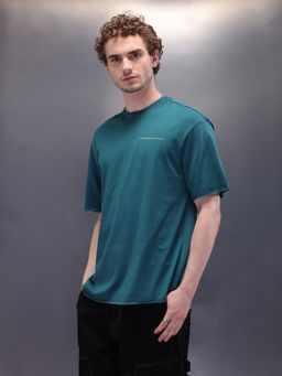 WROGN - Green Solid Crew Neck Oversized T-Shirt