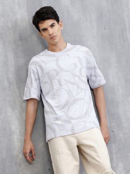 WROGN - Purple Printed Crew Neck Oversized T-Shirt