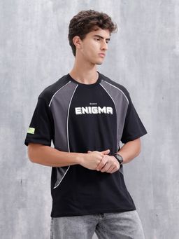 WROGN - Black Colorblock Crew Neck Oversized T-Shirt