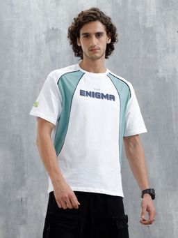 WROGN - White Colorblock Crew Neck Oversized T-Shirt