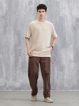 WROGN - Beige Solid Crew Neck Oversized T-Shirt