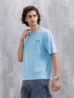 WROGN - Blue Solid Crew Neck Oversized T-Shirt