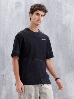 WROGN - Black Solid Crew Neck Oversized T-Shirt