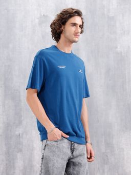 WROGN - Blue Solid Crew Neck Oversized T-Shirt