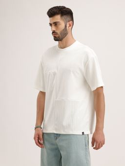 WROGN - Off White Textured Crew Neck Oversized T-Shirt