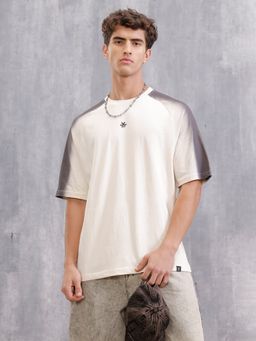 WROGN - Beige Solid Crew Neck Oversized T-Shirt