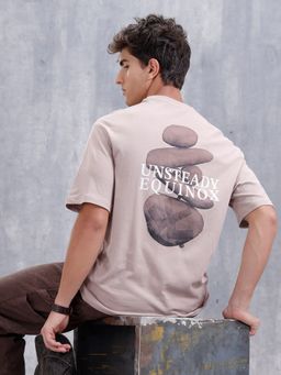 WROGN - Brown Printed Crew Neck Oversized T-Shirt