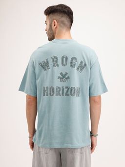 WROGN - Green Typography Crew Neck Oversized T-Shirt