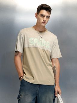 WROGN - Khaki Typography Crew Neck Oversized T-Shirt