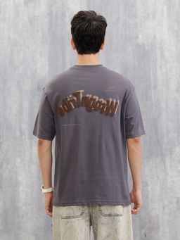 WROGN - Grey Embroidered Crew Neck Oversized T-Shirt