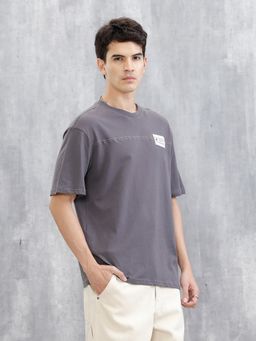WROGN - Grey Solid Crew Neck Oversized T-Shirt